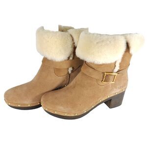 UGG Women's Brea US 9 Suede Chestnut Studded Fur Shearling Clog Boots